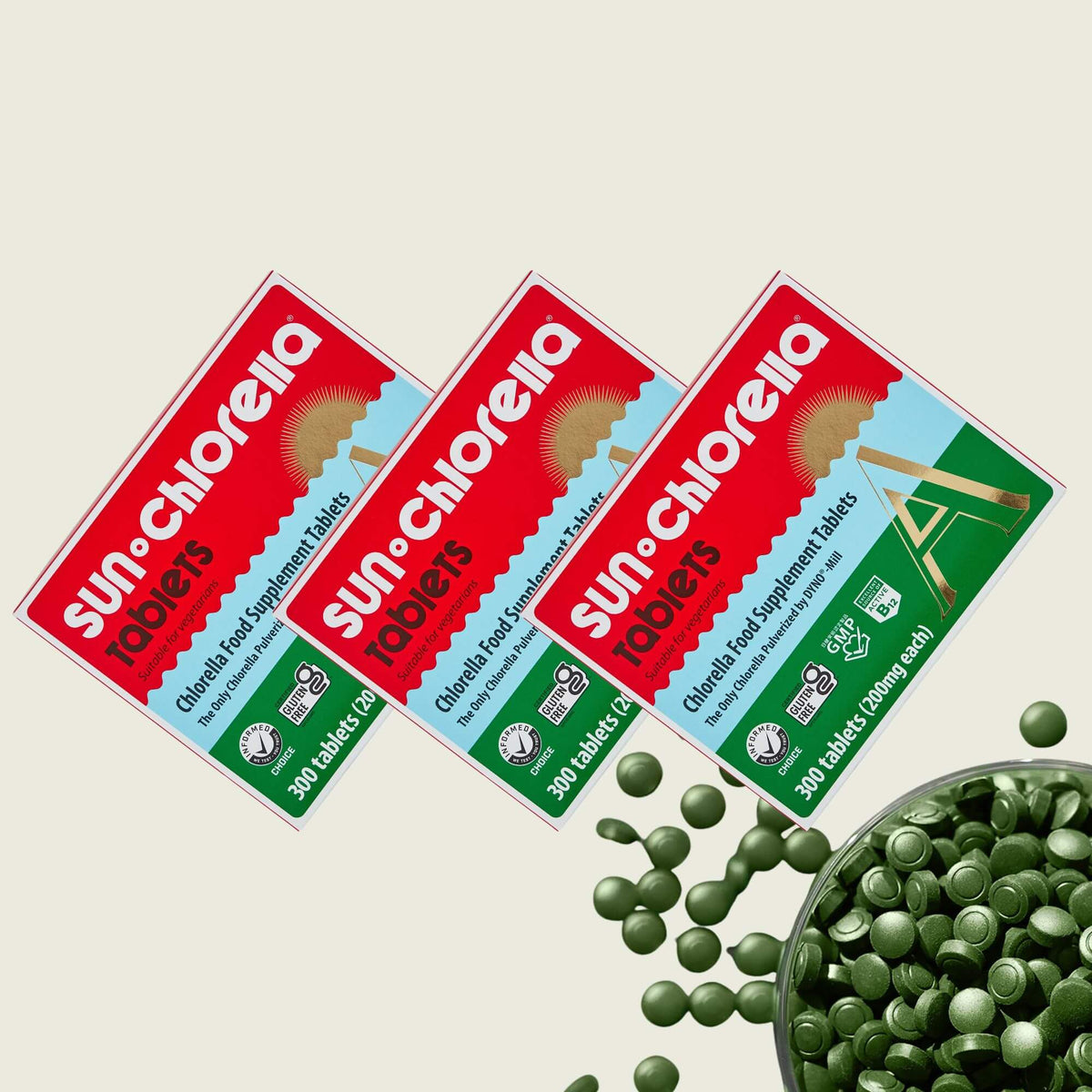 Sun Chlorella 'A' 300 x 200mg Tablets-Sun Chlorella UK | Wholefood Supplements-Choose Your Package:3 PACKS